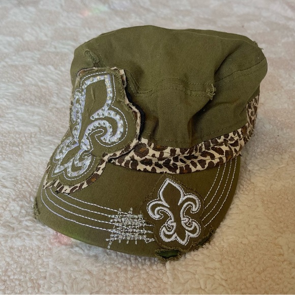 Leopard Rhinestone Bedazzled Distressed Hat - Picture 2 of 5